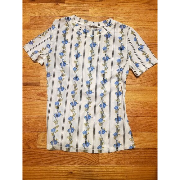 Intimataly Free People Floral Stripe Short Sleeve Stretch Top XXS - Picture 1 of 7